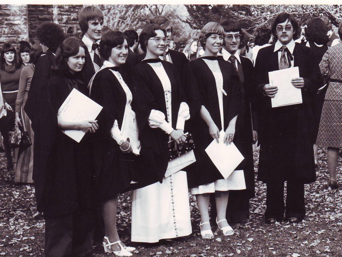 1973 graduates outside
