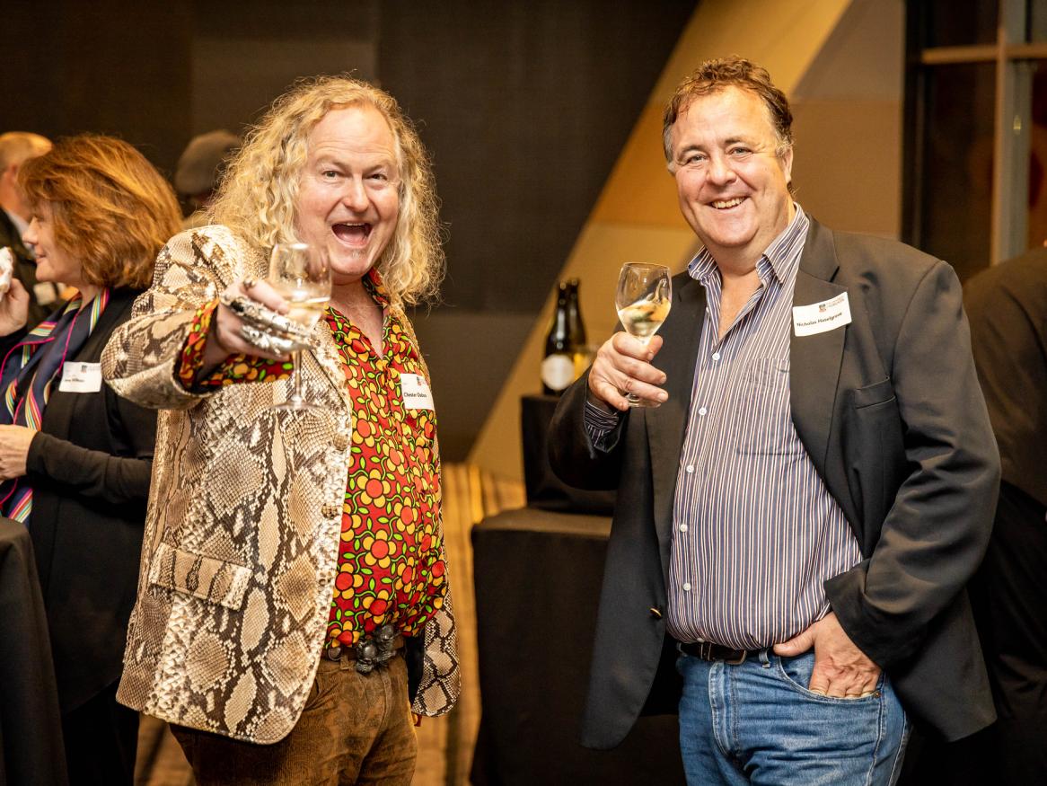Two Roseworthy Wine alumni toasting to the camera