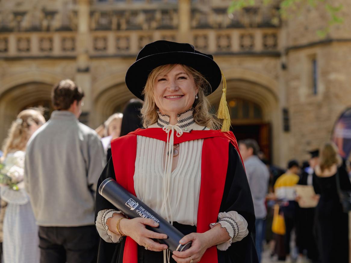 Dr Jo Vandepeer smiling at her PhD graduation