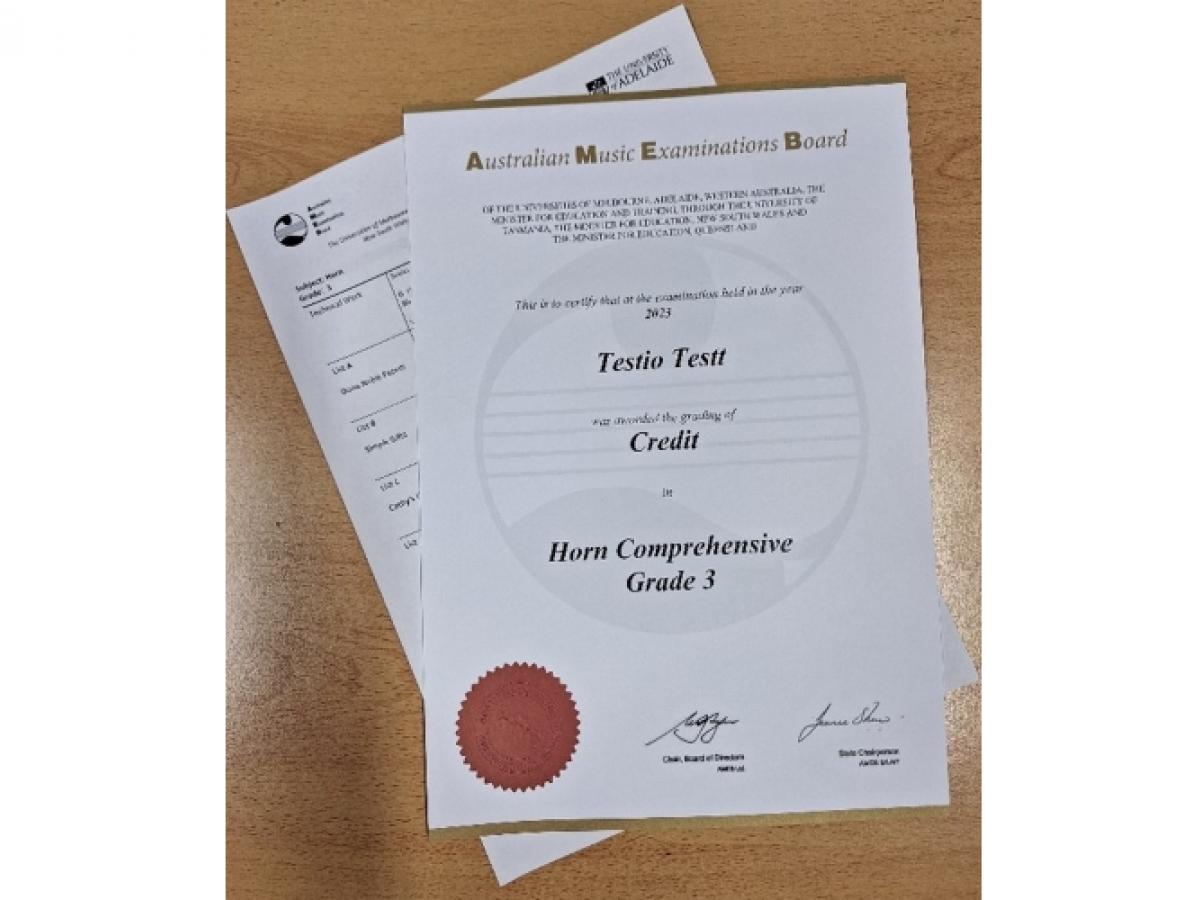 AMEB example report and certificate