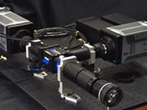 The intensified cameras bundle with an image splitter that is used in two-line atomic fluoresncece thermometry.