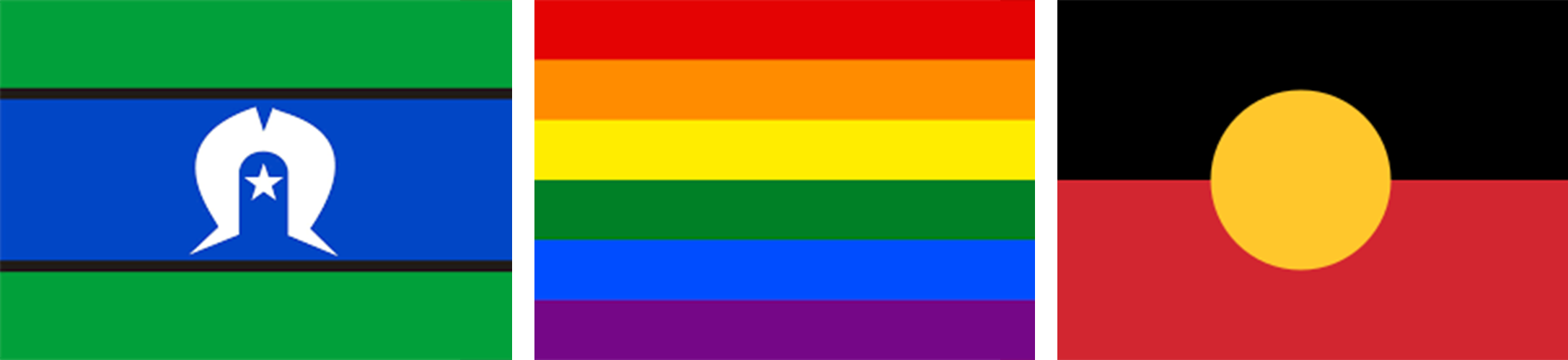 Torres Strait Islander Flag, LGBTIQ flag, Aboriginal flag