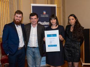 3rd prize – Roots (L-R Emile Longuemare, Mayor Benoist Apparu, Giorgia Gheller and Selma Mouaid)