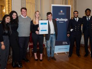 2nd Place – Div. and Homedical (L-R, Renee Menezes, Sofia Arlotta, Joshua Henderson, Emily Richardson-Smith, Mayor Benoist Apparu, Wassim Ben Salah and Jonas Sogbadji)