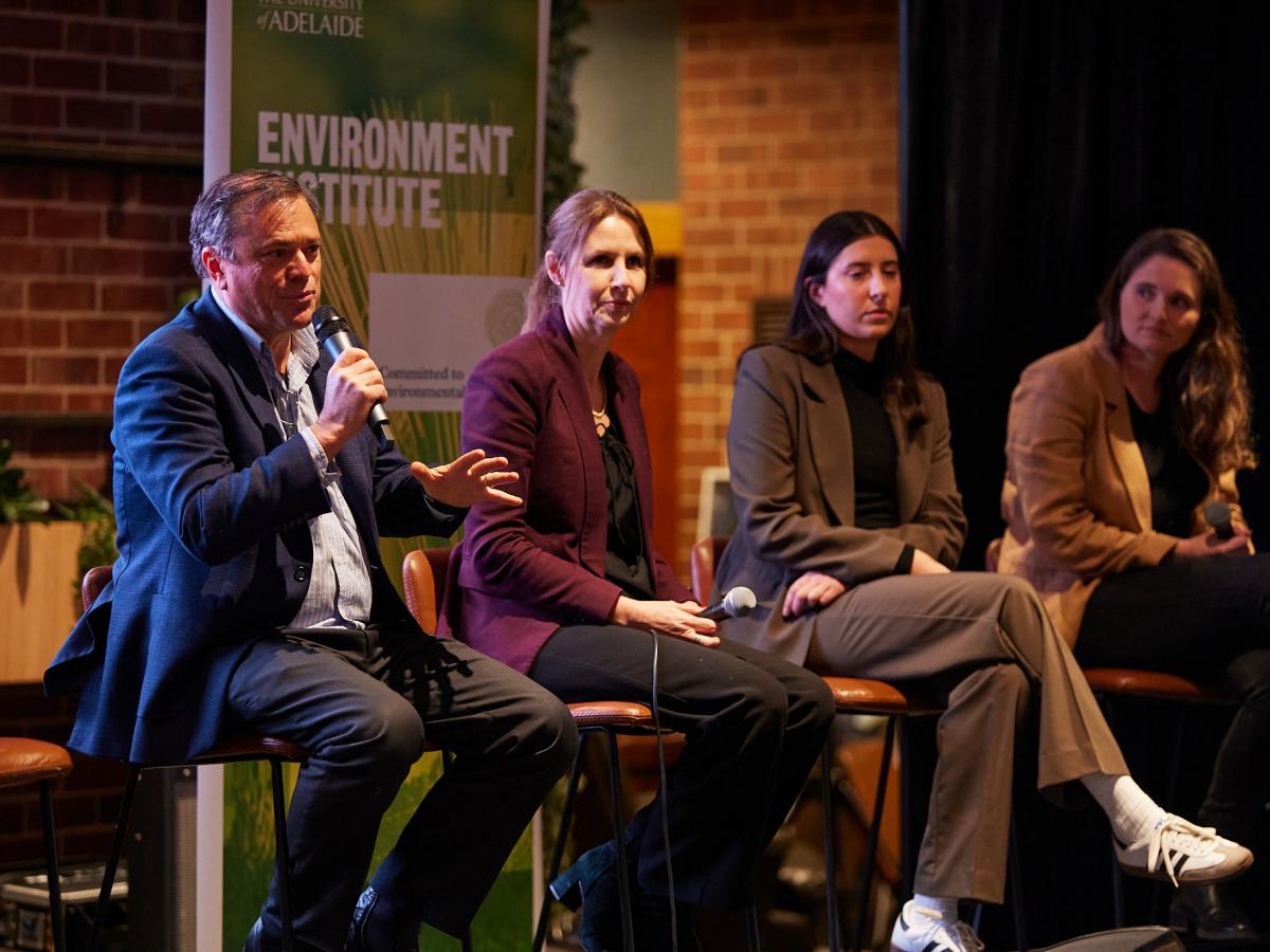 Sean Connell, Sandy Carruthers, Ein Pichler and Catherine Larkin sitting in a line on a stage for a panel discussion