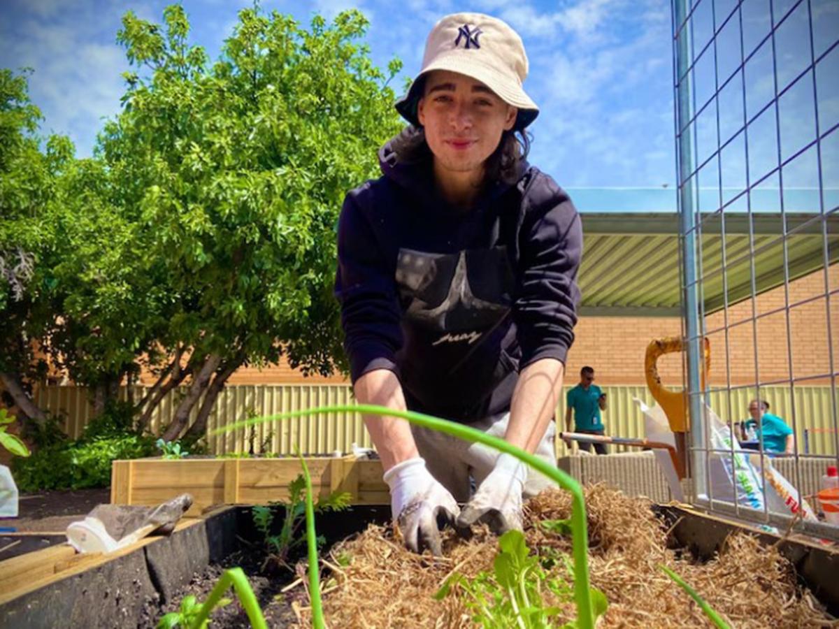 Xander in the community garden