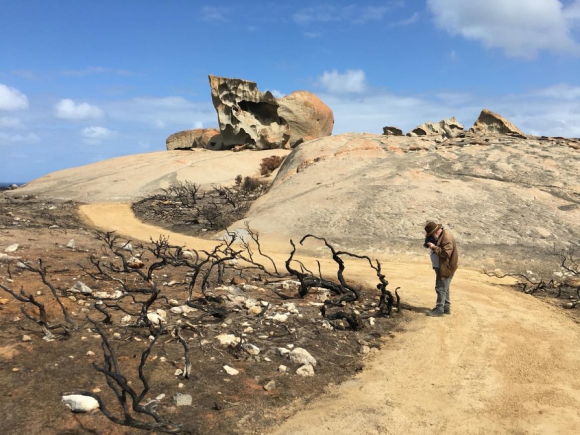Professor Bob Hill at Remarkable Rocks on Kangaroo Island