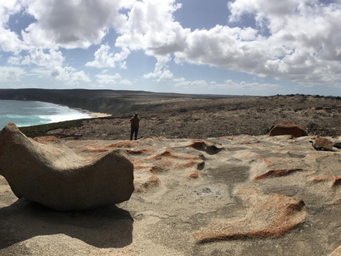 Professor Bob Hill looking out from Remarkable Rocks