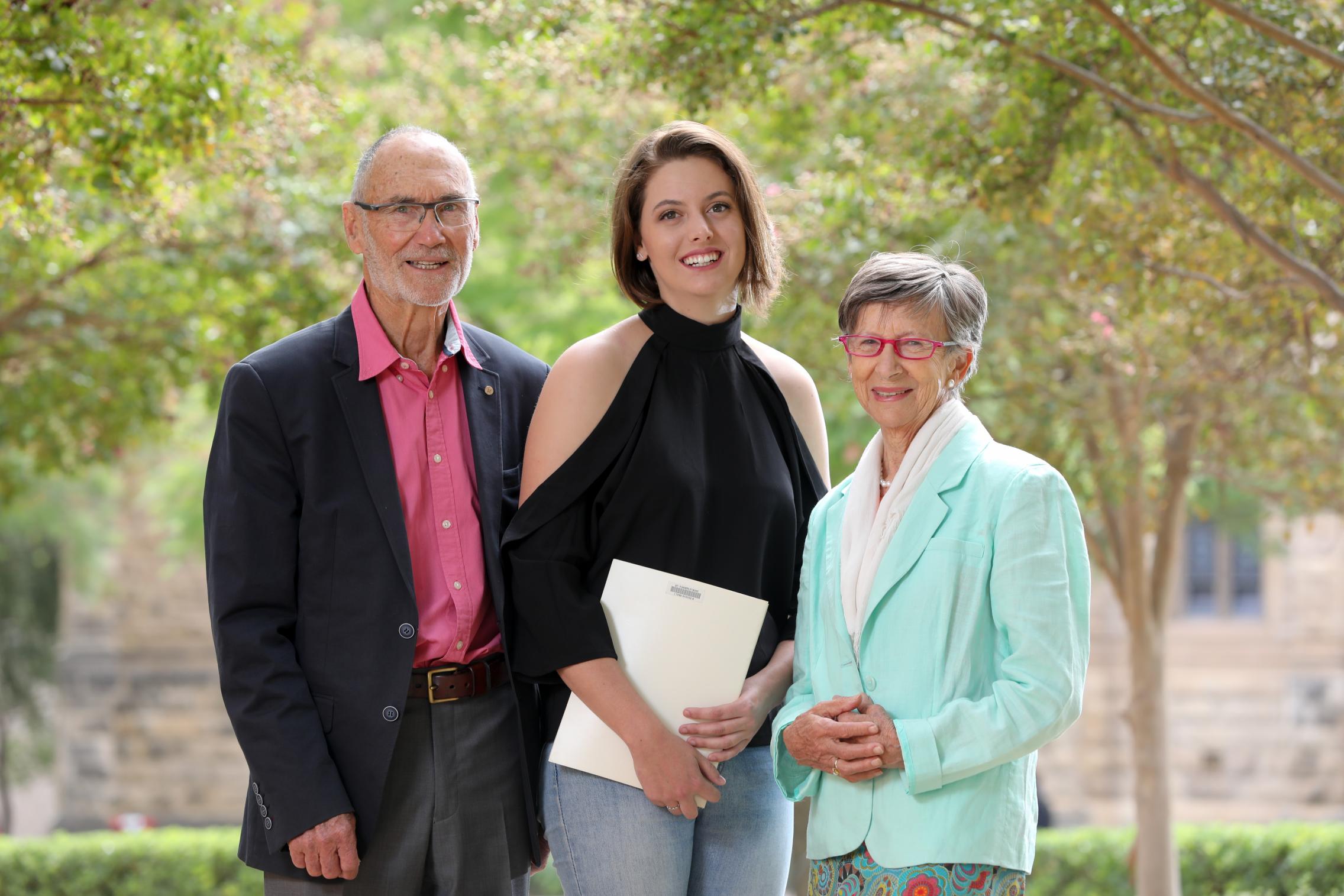 Bob and Gayle Cowan with Cowan Travelling Scholarship recipient Clare Dixon