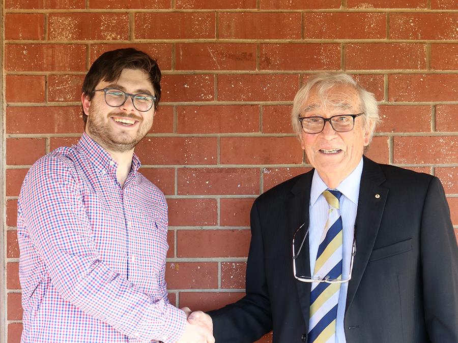 Scholarship recipient Timothy Allen with Emeritus Professor George Rogers AO