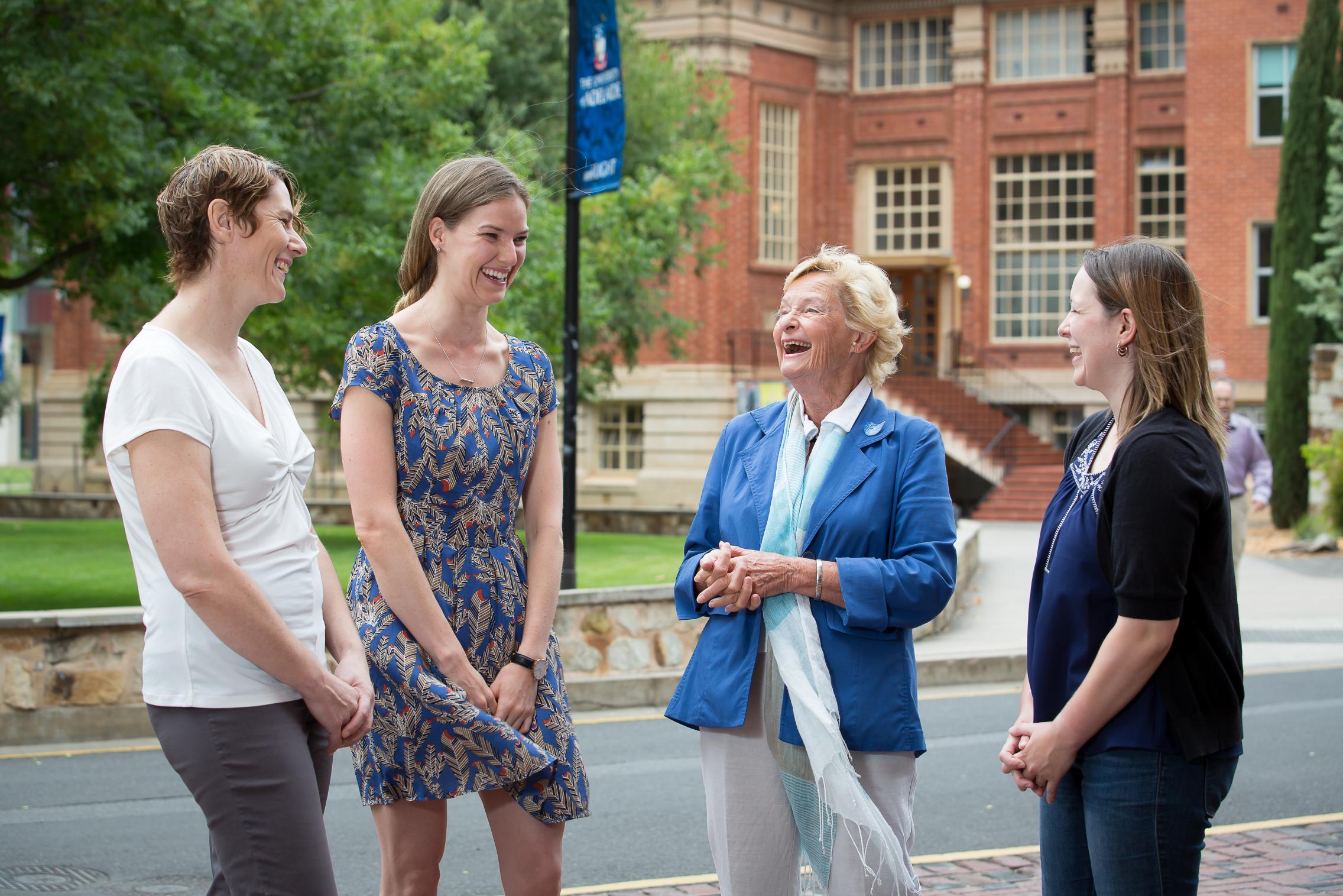 Ian Wilson Liberal research scholarship recipients with Mary Wilson, from left: Julie Morgan, Kaitlin Harkess and Ashlee Borgkvist
