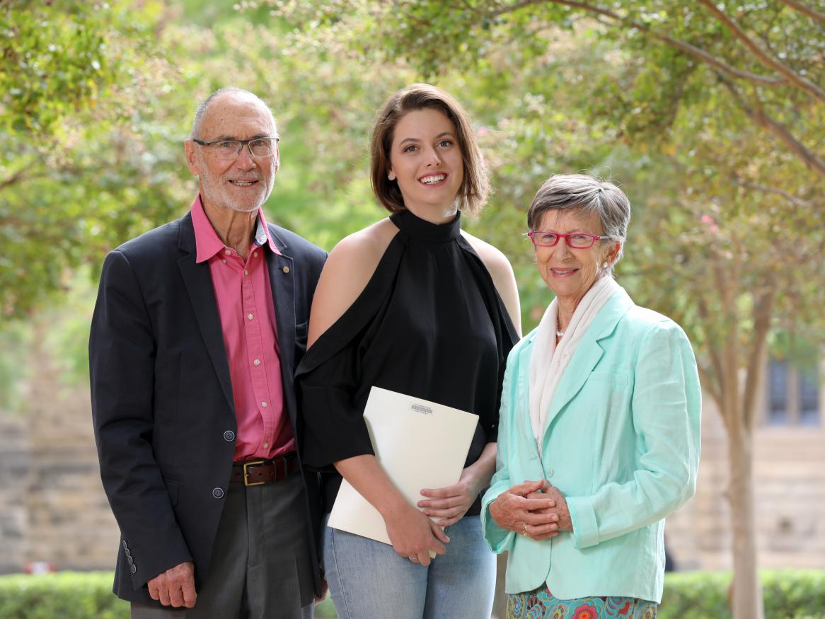 Bob and Gayle Cowan with Cowan Travelling Scholarship recipient Clare Dixon