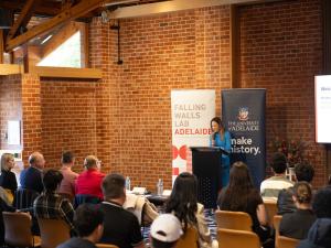 Professor Jessica Gallagher at the Falling Walls Lab Adelaide 2025 event