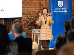 Mel Nguyen presenting at Falling Walls Lab Adelaide 2025