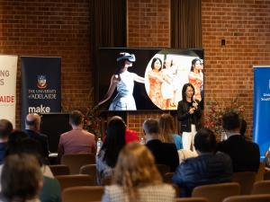 Xueying (Belle) Niu presenting at Falling Walls Lab Adelaide 2025