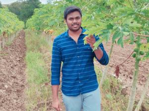 Manoj at the Papaya farm