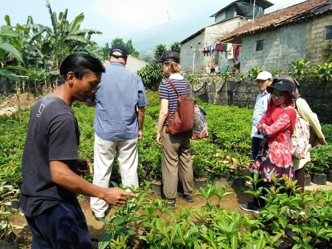 Planning and goal-setting meeting for the Focus Farmer, Pak Yunus (left), in Cijeruk, Bogor, with Dr. Brad Granzin, Ms. Zita Ritchie, Dr. Endang Romjali and Ms. Vyta Hanifah. Photo: Attin Syahnurotin  