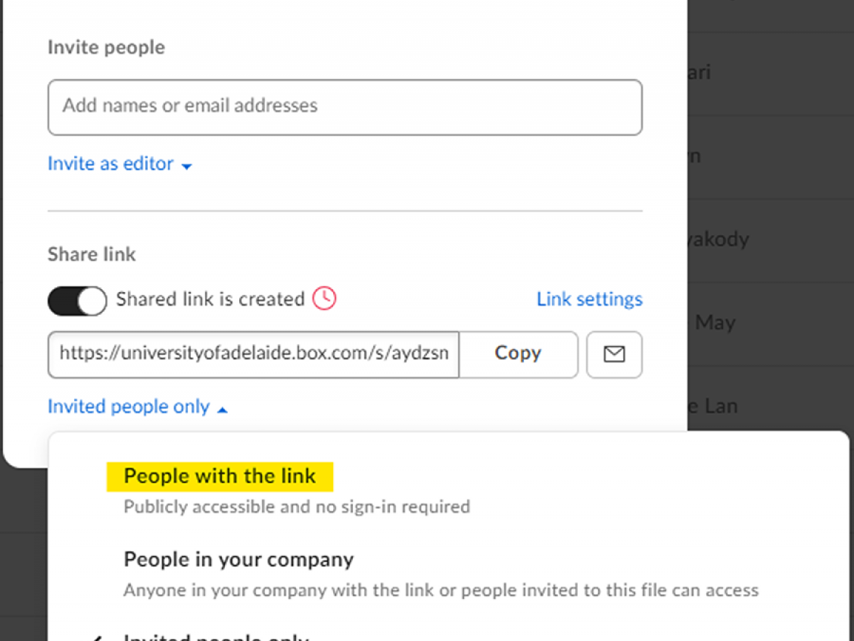 Box share link screen shot