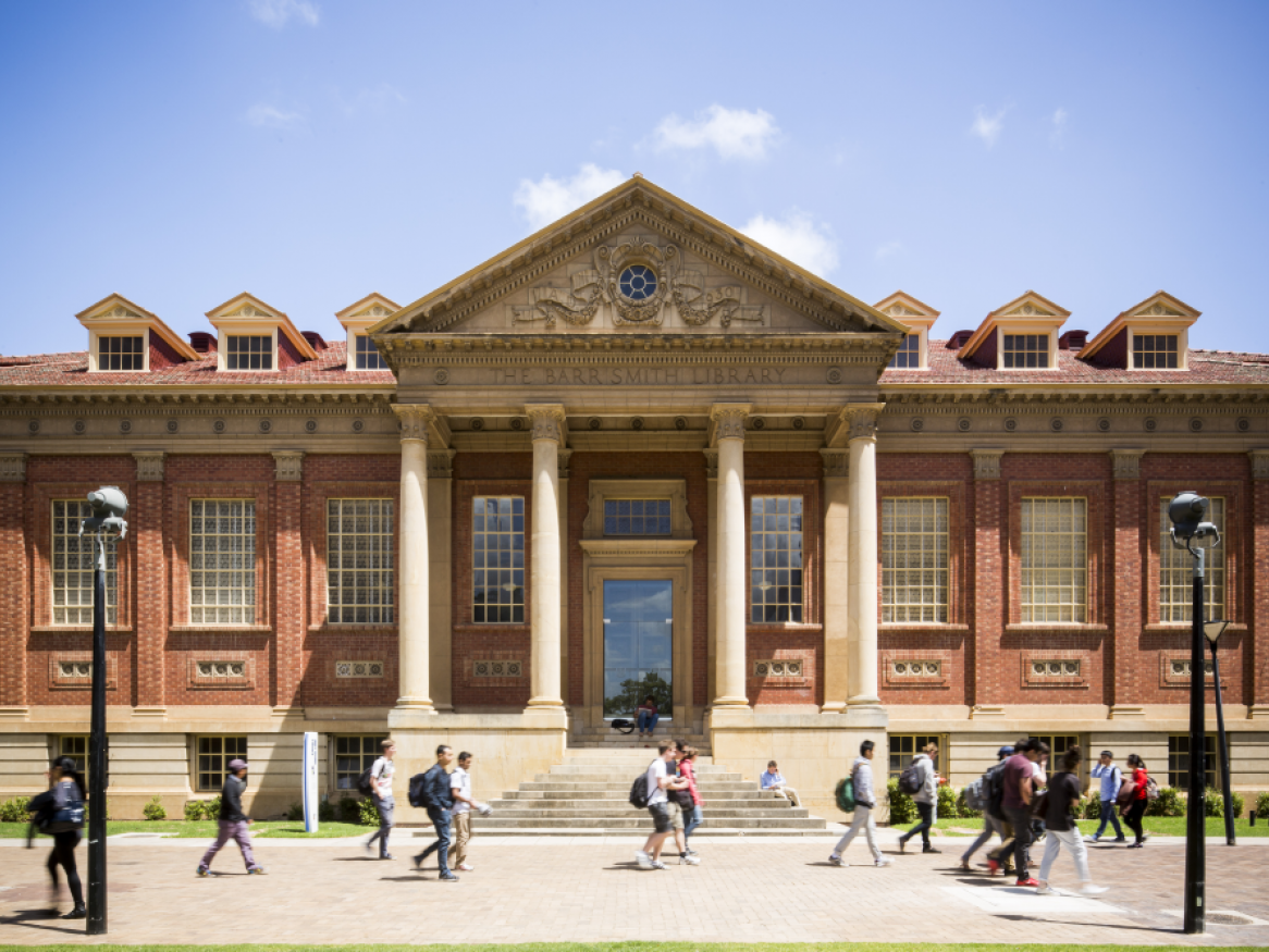 Barr Smith Library with students walking past