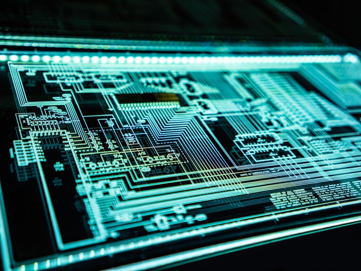 A teal LED panel