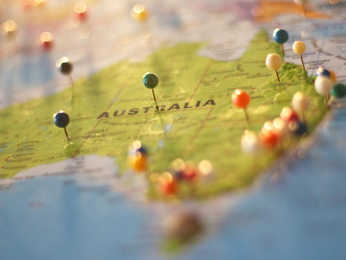 Map of Australia with pins in it