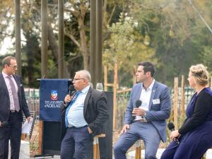 (L-R) The University's Professor Shane Hearn, Uncle Rod O'Brien, James Rivett and Libby Hogarth discuss the significance of the Kaurna Learning Circle