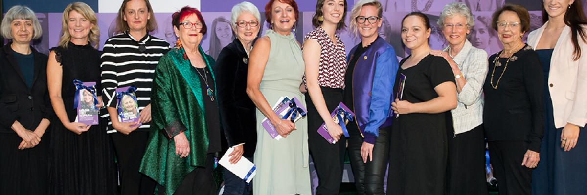 Pictured: Professor Philippa Levy, Pro Vice-Chancellor (Student Learning) and Chair of the University’s Gender Equity Committee; Natasha Stott Despoja AO, Founding Chairperson of Our Watch; Dr Hillary Smith, representing the family of Emeritus Professor Sally Smith; Hon Margaret Nyland AM, former judge and Royal Commissioner; Hon Cathy Branson AC QC, Deputy Chancellor of the University of Adelaide; Dr Niki Vincent, SA’s Equal Opportunity Commissioner; Caitlyn Georgeson, LGBTIQ Advocate; Tory Shepherd, The A
