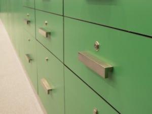 Close up photo of lockable storage drawers