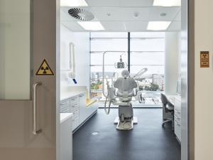 Photo of a dental consulting room with high-tech dental chair.