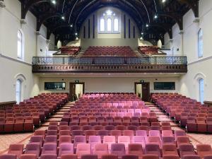 Elder Hall interior showing new seats looking back from the stage