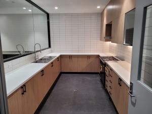Prep area with sink and benches in the Food Innovation Laboratory