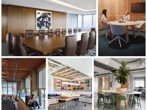Student Clubs imagery with tall tables, stools, small meeting rooms and work spaces