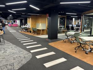 Hub level 3 walkway with project room in background
