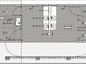 floor plan of five cubical toilet block