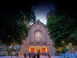 Bonython Hall frontage in the evening