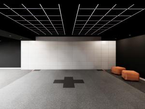 Artificial Intelligence & Virtual Reality Hub main space with large screen