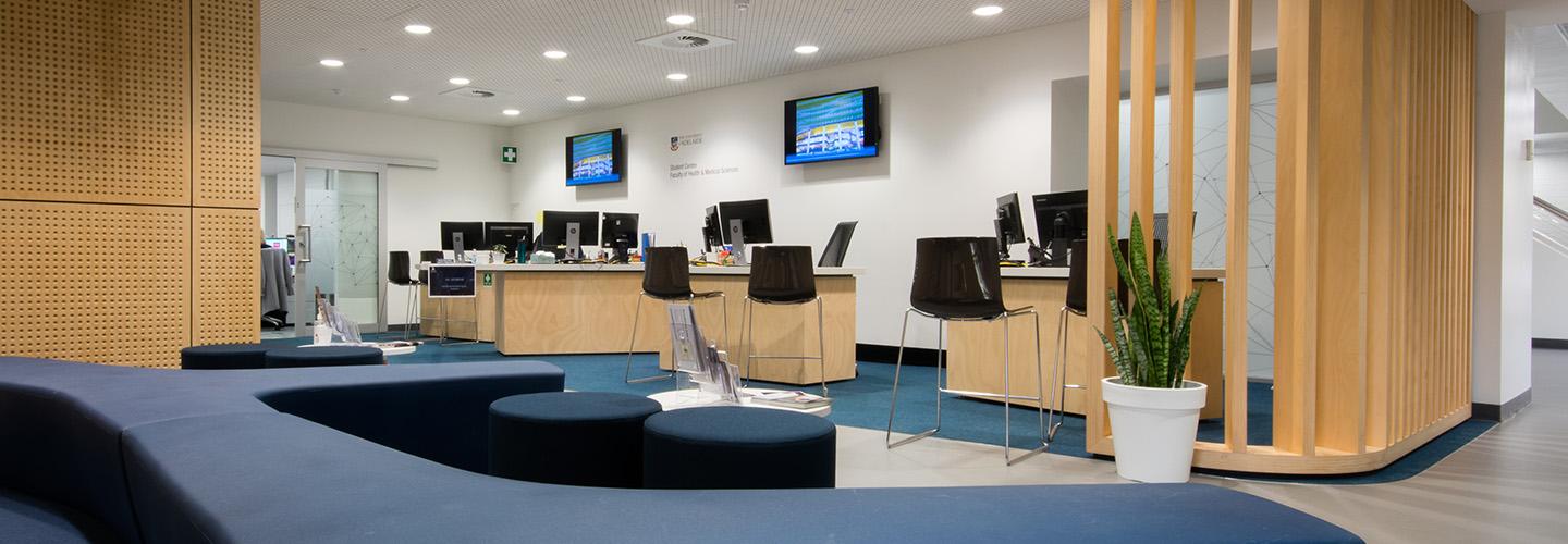 Photo of the front desk area in Helen Mayo North