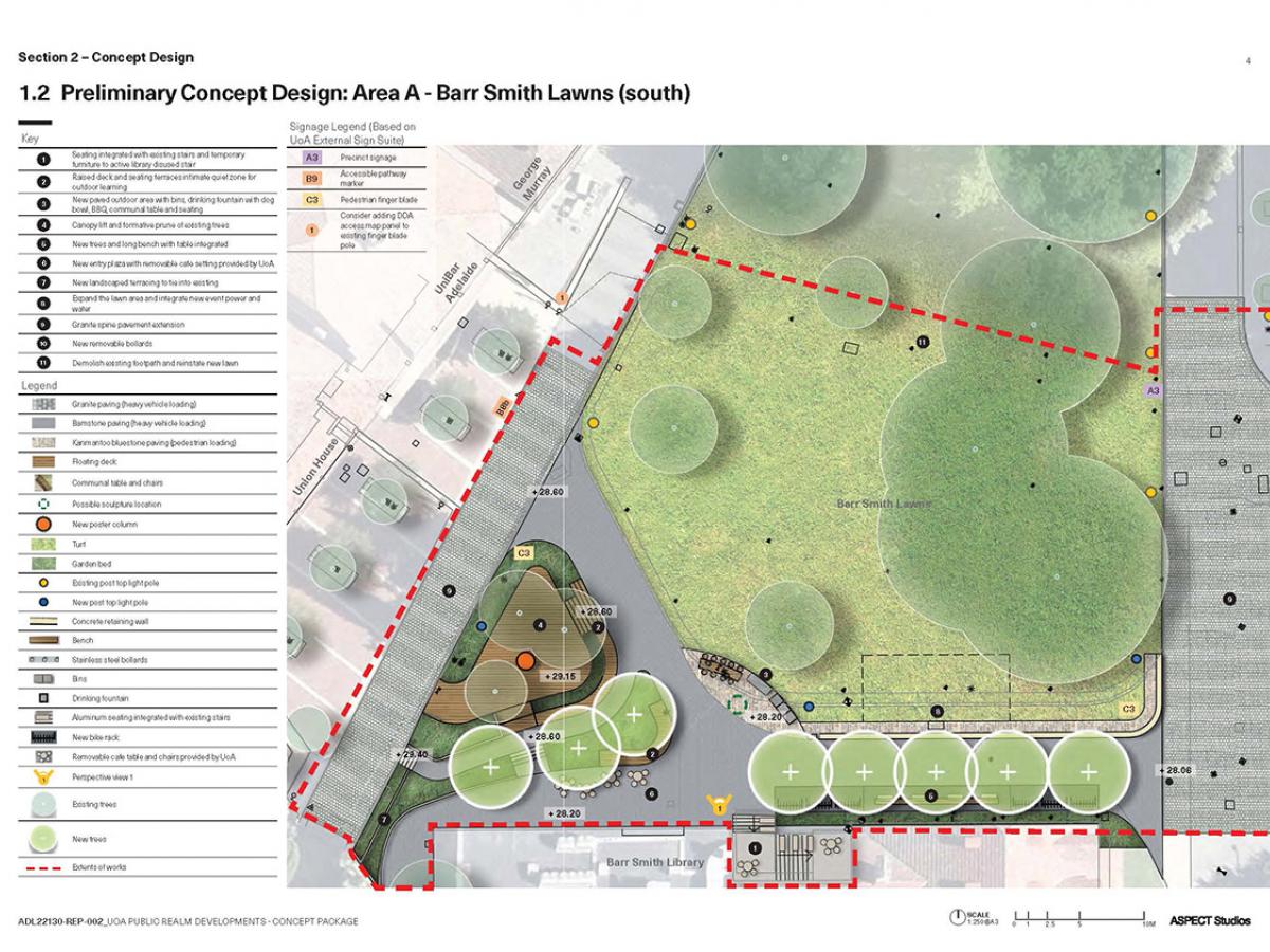 architectural landscape concept image of Barr Smith South lawns and surrounds
