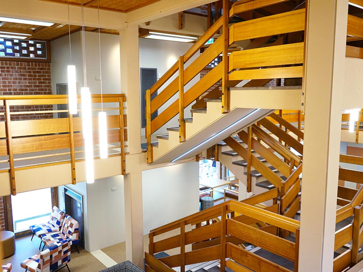George Murray building level 1 refurbishment looking to stairs