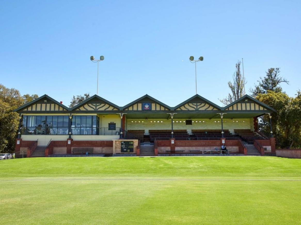 Park 12 Grandstand and oval with blue sky