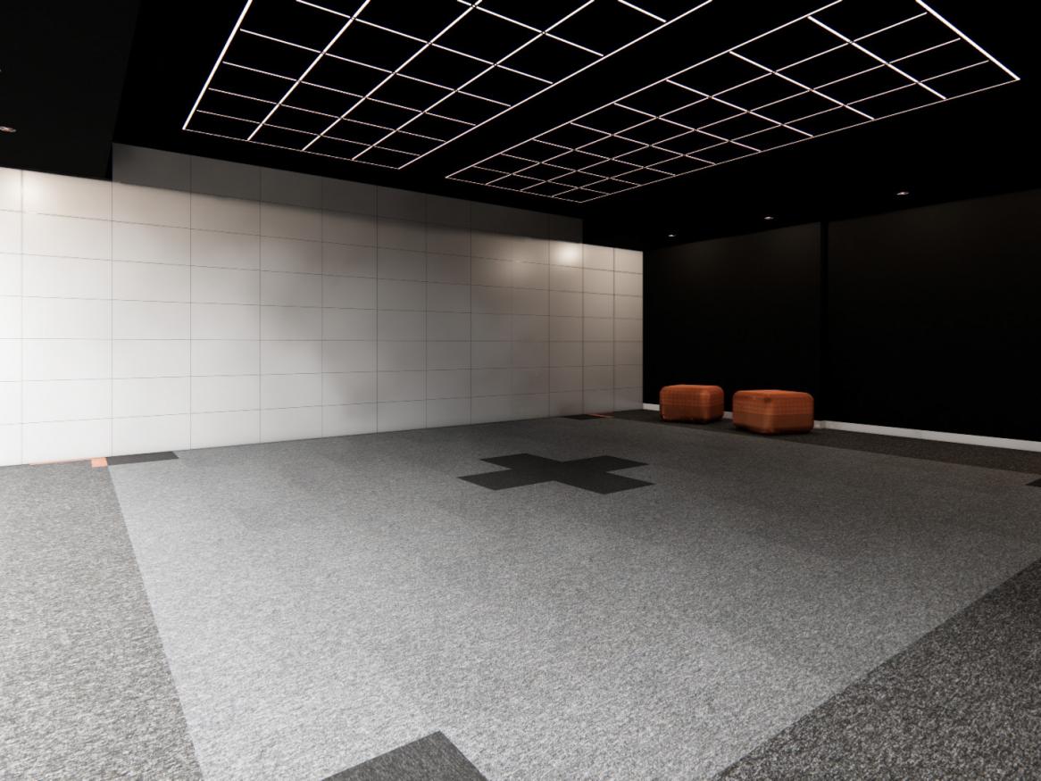 Artificial Intelligence & Virtual Reality Hub main space with large screen