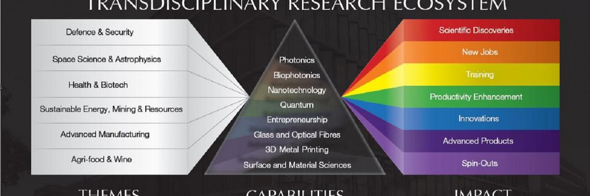 prism diagram showing research themes, capabilities and impact