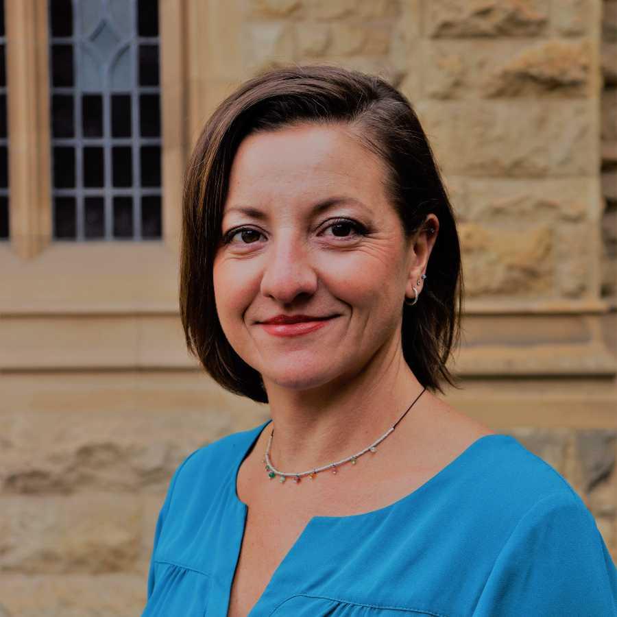 Woman in blue blouse
