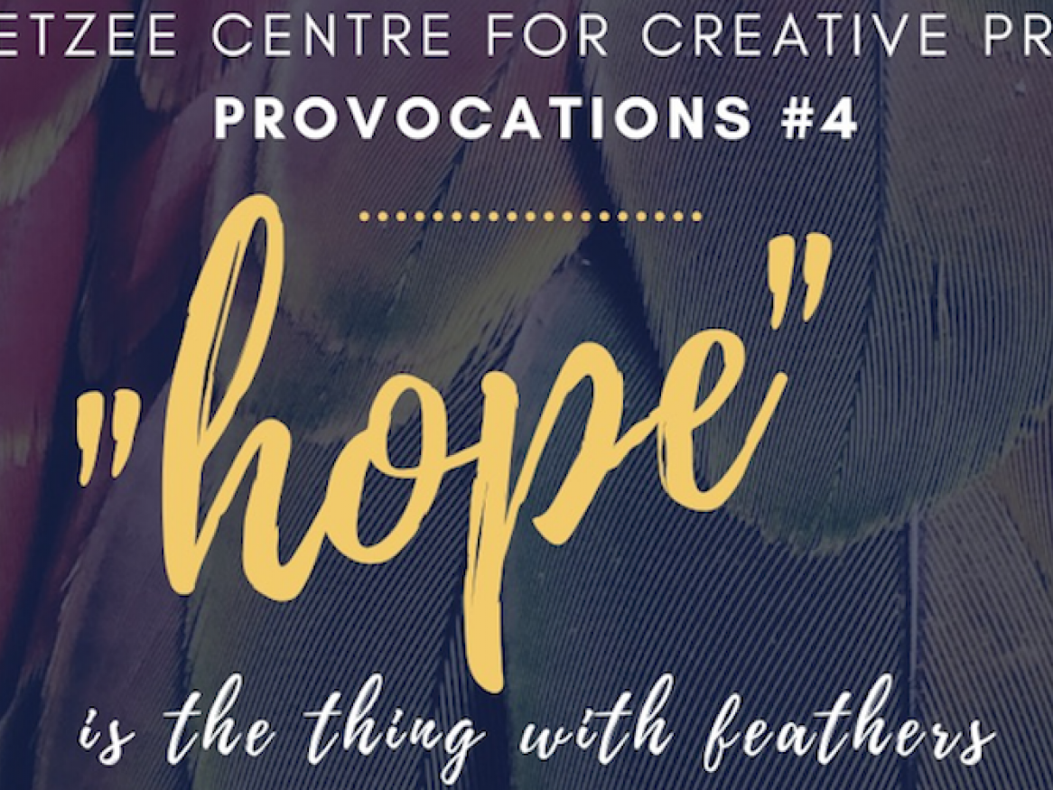 Provocations title hope on background of colourful feathers