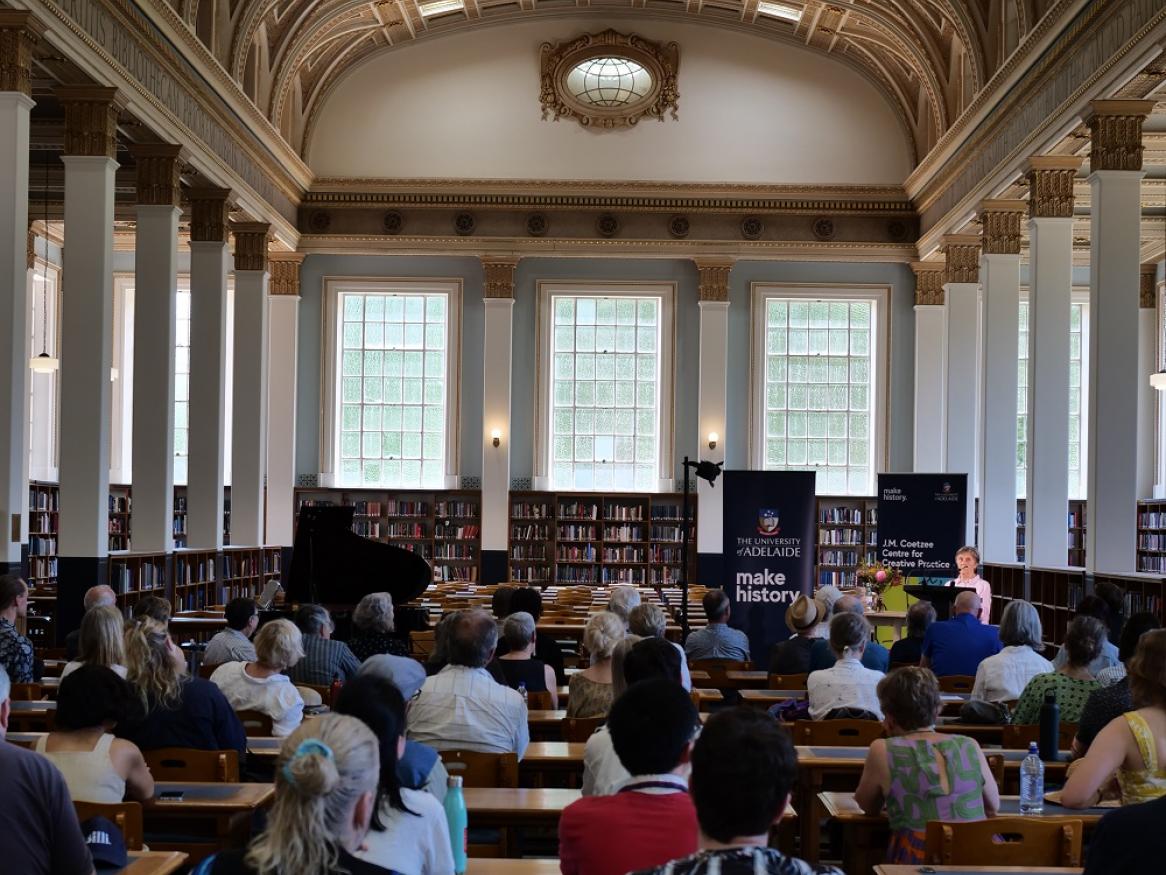 Helen Garner delivers a public reading in the Barr Smith Reading Room