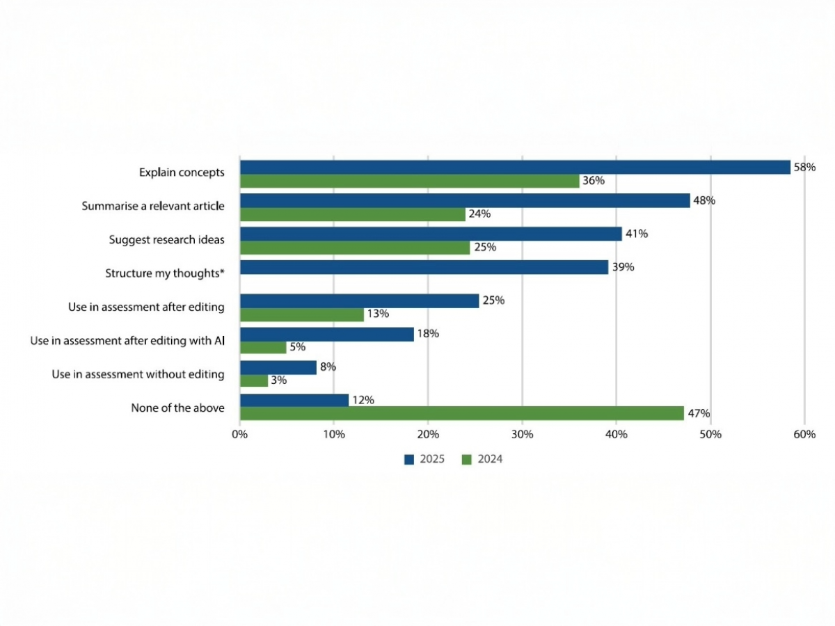 graph showing the percentage of students using AI in upstream assessment workflow tasks