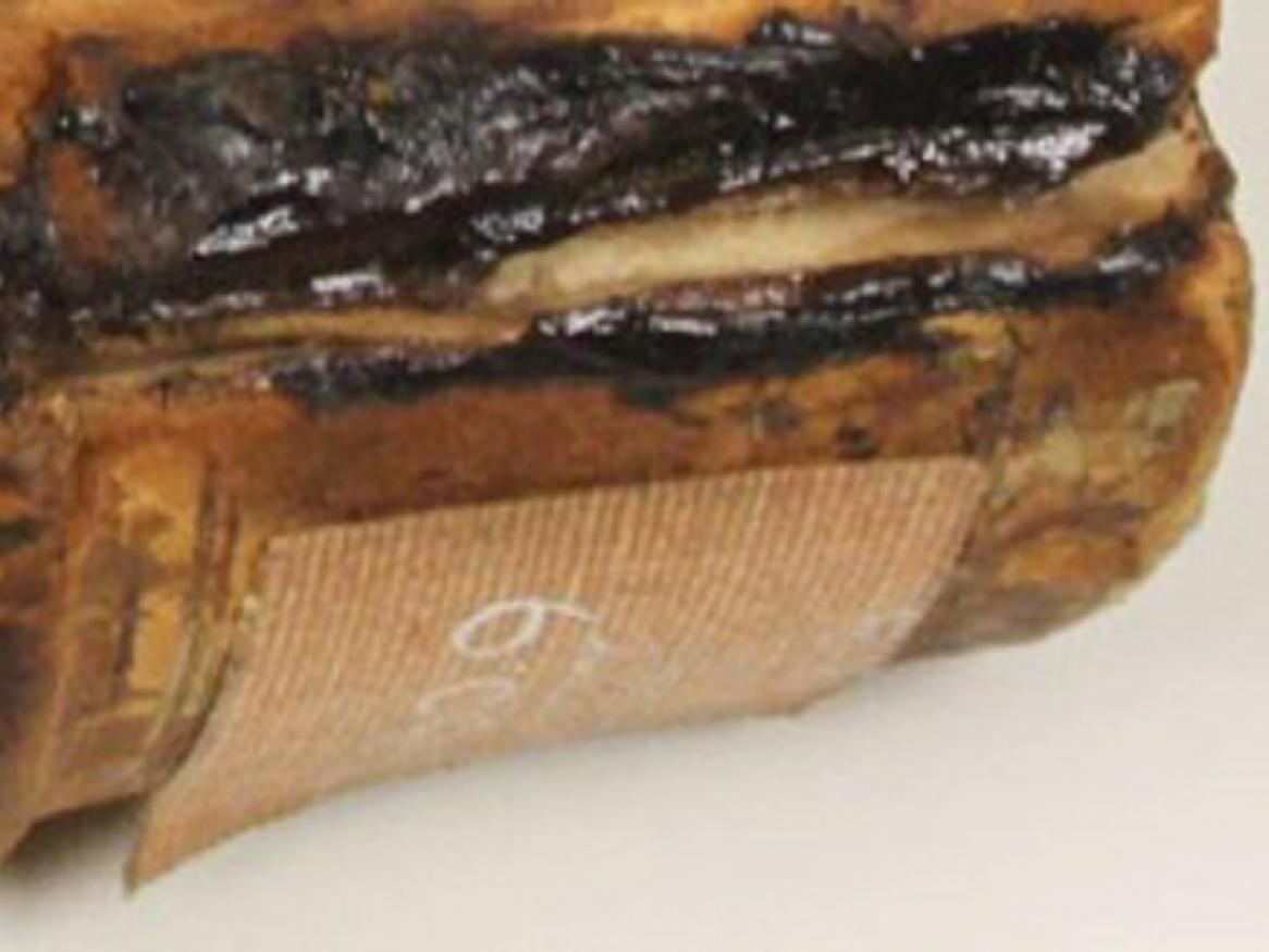Old glue on spine of book