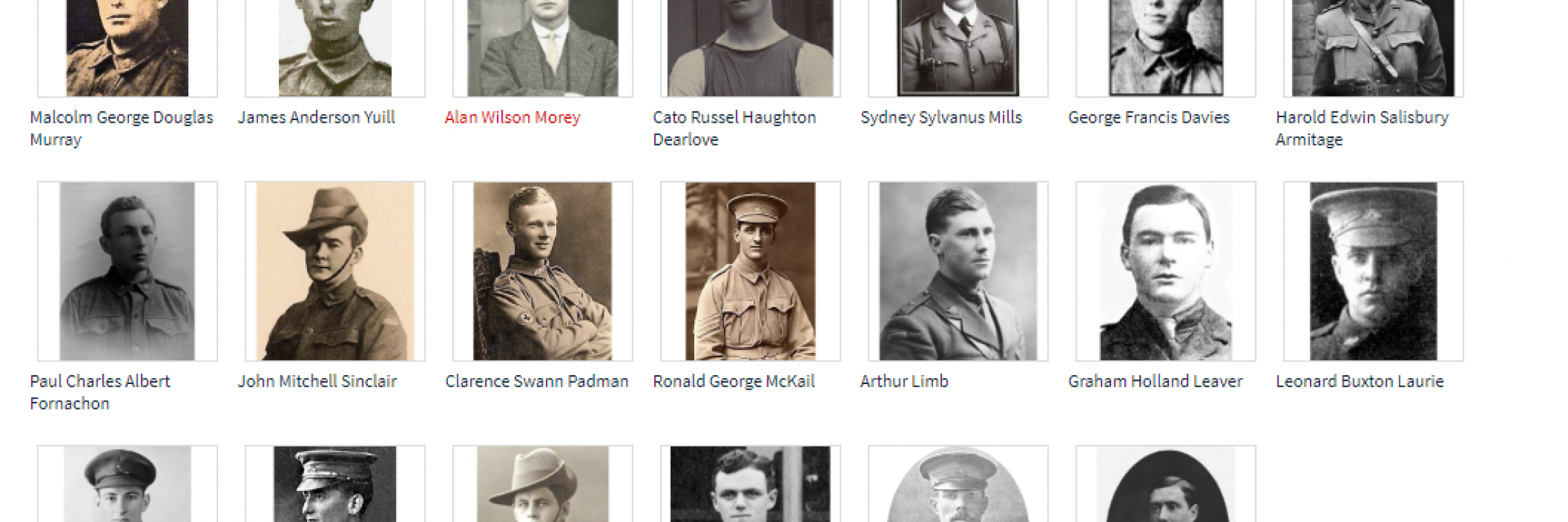 Image shows a snapshot of photos of University of Adelaide students who died as soldiers in World War 1