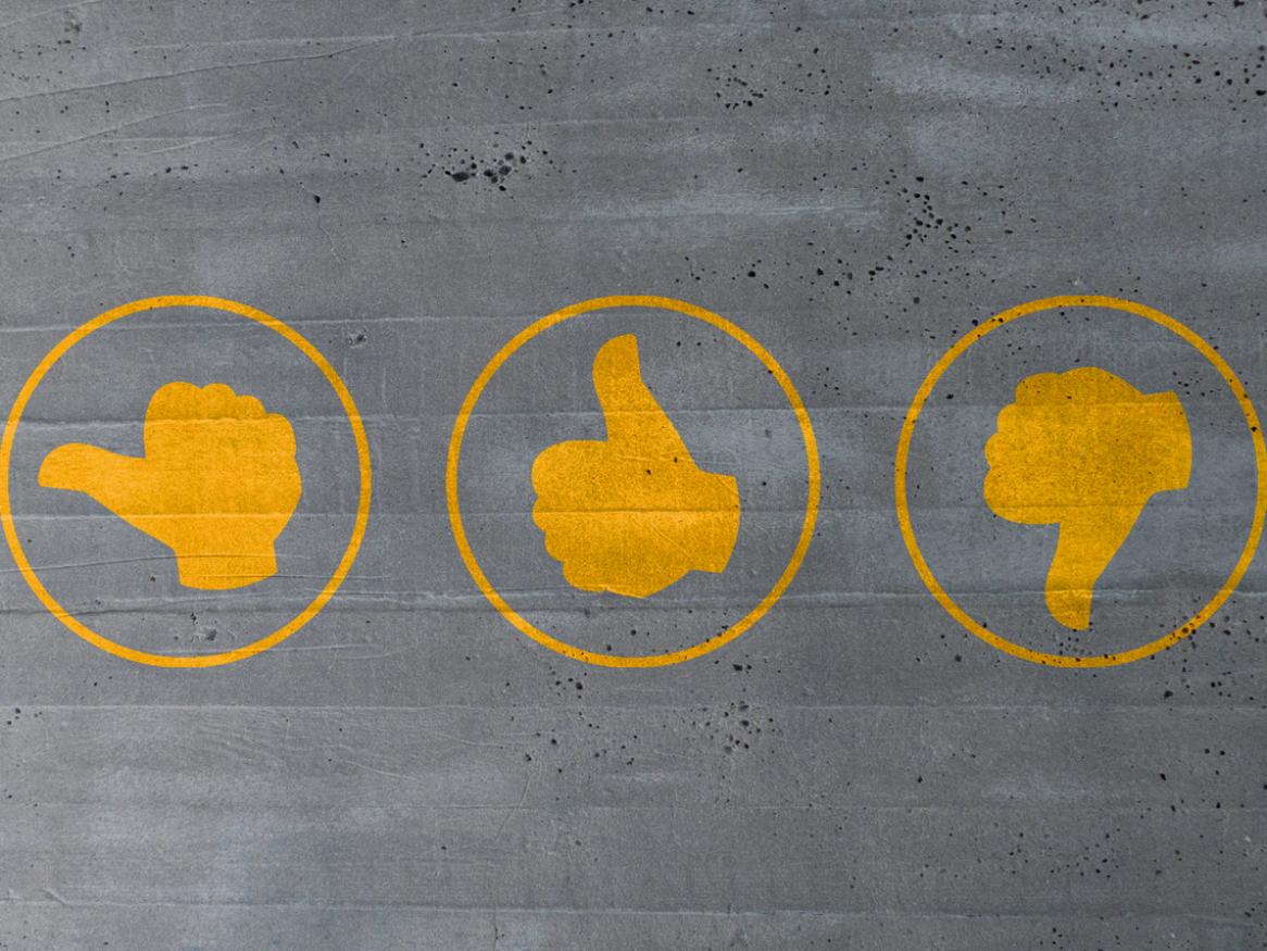 Image of thumbs up, thumbs down, and thumbs neutral
