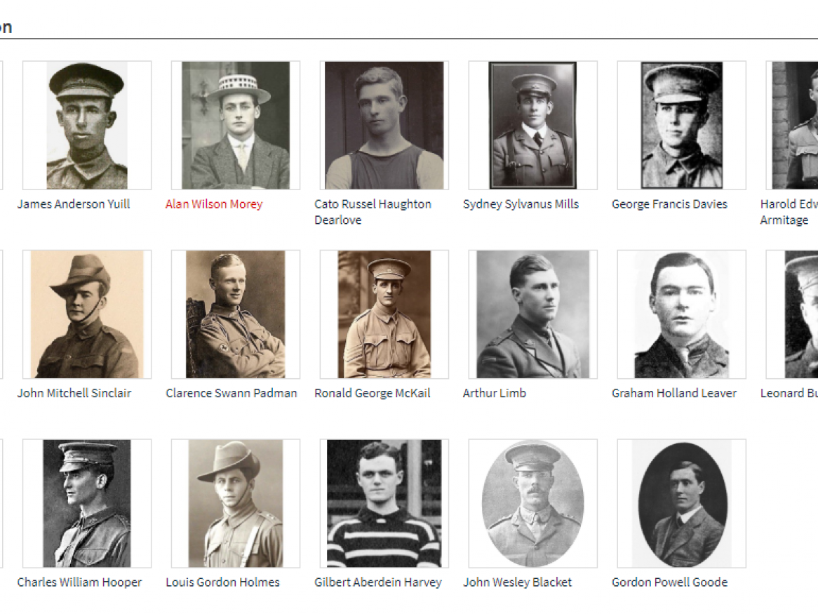 Image shows a snapshot of photos of University of Adelaide students who died as soldiers in World War 1